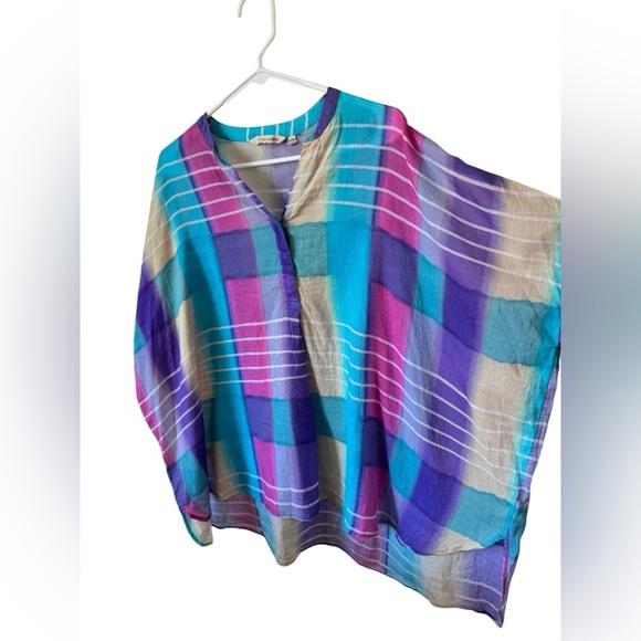 Soft Surroundings Blouse Tunic Top Painterly Plaid Shirt Multicolor Womens M - Picture 7 of 14